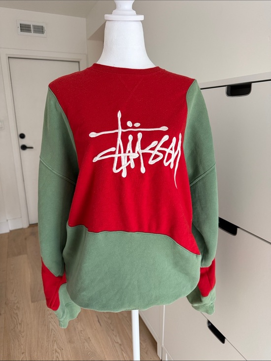 Stussy Other - Stussy Red Crewneck Sweatshirt with White Logo Tag